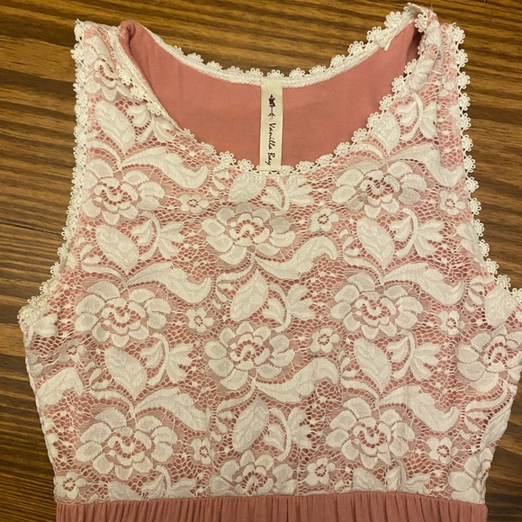 Vanilla Bay Dress, Pink With Pretty White Lace, Long, Size Small, Pockets - Picture 2 of 8